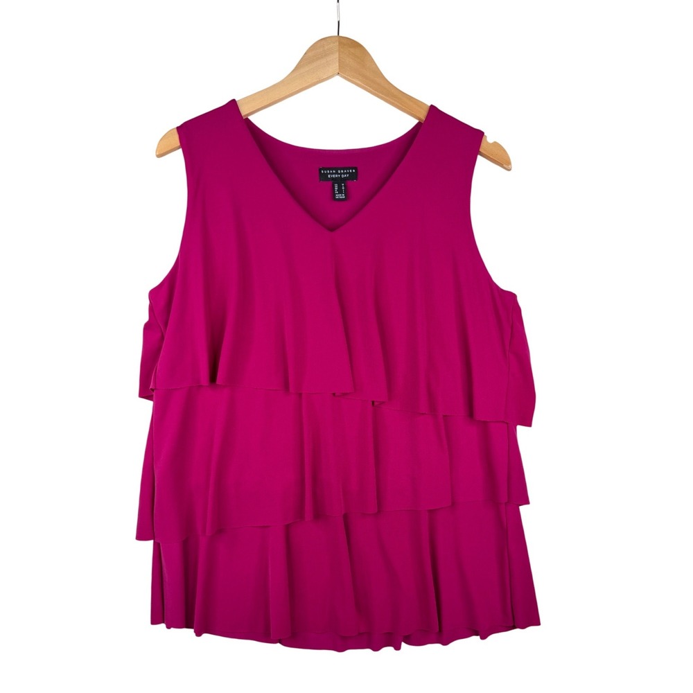 Susan Graver Every Day Vneck Sleeveless Tiered Blouse size‎ Medium Pink